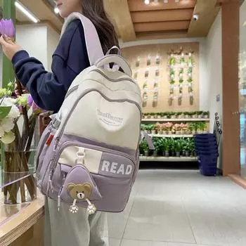 Junior High School Student Schoolbag Women s Large Capacity Backpack with Coin Purse зелёный