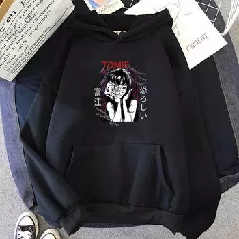 Junji Ito Maniac Tomic Scary Strap-on Woman Fashion Oversized Hoodie MEN Готическая толстовка с длинными рукавами Four Seasons Красивый Эстетический S чёрный
