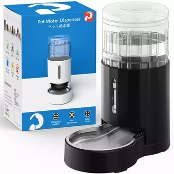 JUNSPOW 4L Pet Cat Dog Large Capacity Automatic Waterer with Stainless Steel Suitable for Multiple House Small Cats and Plastic Bottle Waterer, чёрный