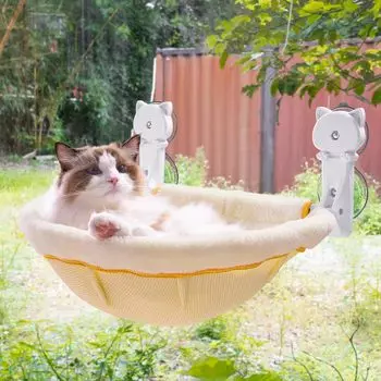 JUNSPOW Cat Window Cat Присоска Cat Window Cat Грузоподъемность 18 кг Легко снимается Cat Подходит для всех сезонов Мягкий шерстяной гамак, складной, кровать, кремовый
