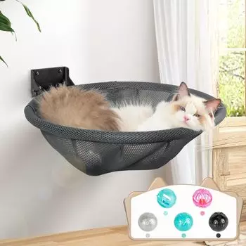 JUNSPOW кошачий гамак настенный складной и устойчивый лежак для кошек дышащая кошачья настенная полка для лазания и лежания может выдерживать до 15 кг Подвешивание, - сон, серый