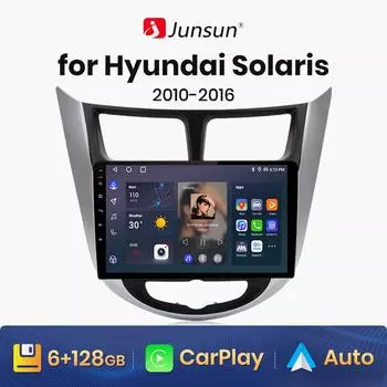 Junsun V1 AI Voice Беспроводное CarPlay Android Авто Радио для Hyundai Solaris Accent i25 2010-2016 4G Автомобильный мультимедийный GPS 2din