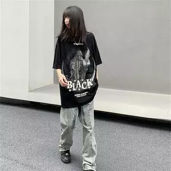 Юридический нишевый дизайн Alien, футболки в европейском и американском стиле для мужчин и женщин, свободные универсальные футболки в стиле ретро с национальным брендом 2XL серый