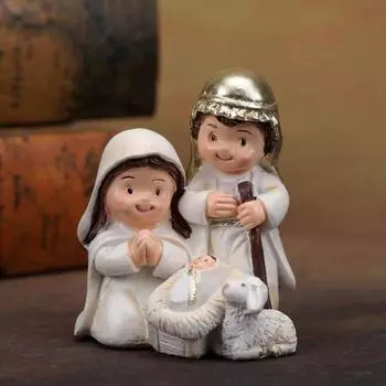 Юшэн Рождественский вертеп, украшение из смолы, благословенная Святая Семейная фигурка, скульптура, мультяшное рождественское настольное украшение для дома, гостиной, спальни A
