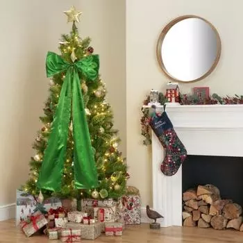 Юшенг Рождественская елка Топпер Бант Большой атласный бант из ленты с зажимом Очень длинные ленты бант для вечеринки, свадьбы, выпускного вечера, торжественного платья, аксессуар кирпич красный