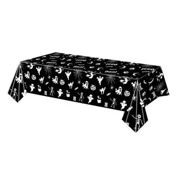 Юшенг Скатерть на Хэллоуин Жуткая скатерть из пластика с принтом призраков Водонепроницаемый баннер-фон для помещений и улицы Украшение для дома с привидениями Жуткая вечеринка B