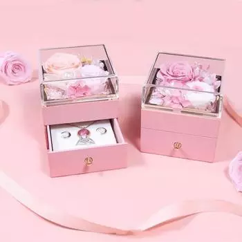 Юшенг Вечная Роза Цветок Шкатулка для украшений Яркие Цвета Мягкая Подкладка Кольцо Ожерелье Органайзер Шкатулка Вечные Цветы Роза Подарки на Годовщину Материнский День