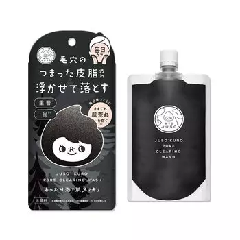 JUSO KURO PORE CLEARING WASH 100 г Пищевая сода Черный гель для умывания Густая пена Пищевая сода Уголь Фермент Поры Кожное сало Мертвая кожа Пробка в уголках носа