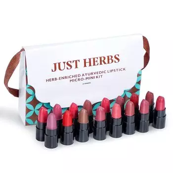 Just Herbs Ayurvedic Creamy Mini Matte Lipstick Set для увлажнения и увлажнения губ, подходит для всех тонов кожи 38 г ( Пакет из 16)