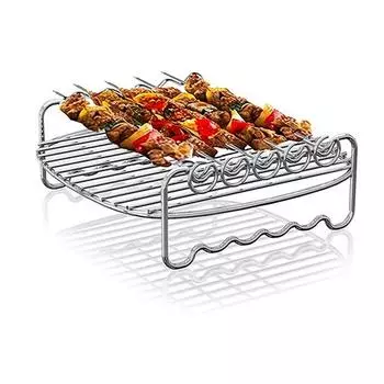 Justdolife 7-дюймовая решетка для фритюрницы, универсальная решетка для гриля, двухслойная решетка с шампурами, держатель для слива масла для кухни