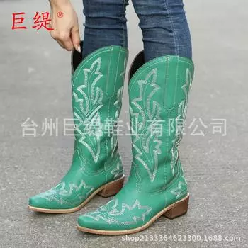 Juti spot 2025 winter foreign trade new women s shoes wish large size embroidered pointed women s leather boots knight boots 35