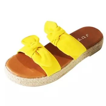 Juti spot summer foreign trade large size wish independent station flat bottom hemp rope bow women flat bottom slippers 35