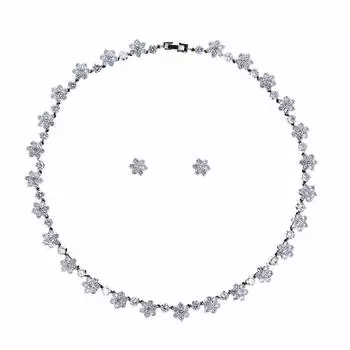 ЮВЕЛИРНЫЕ ИЗДЕЛИЯ Комплект ожерелья и серег изящный кубический цирконий с мотивом цветка сакуры простая взрослая милая шкатулка для украшений в комплекте [NEOGLORY] и (Неослава)