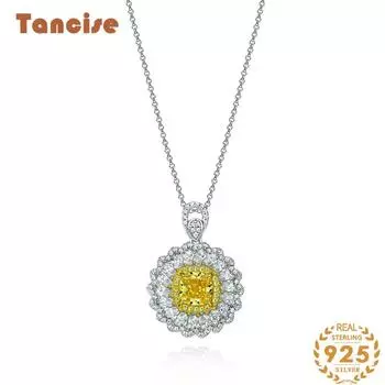 Ювелирная подушка Tancision 7*7 Подвеска «Маргаритка» с высокоуглеродистыми бриллиантами Ожерелье с блестящим желтым бриллиантом из серебра 925 пробы 40+3. жёлтый