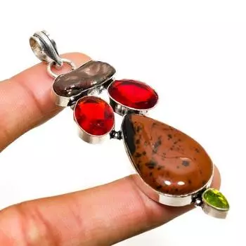 Ювелирная подвеска из красного дерева, обсидиана, граната, посеребренная 925 пробы, 3,03 дюйма 3.03 коричневый