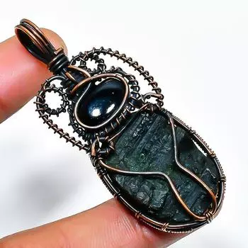 Ювелирная подвеска из медной проволоки с черным турмалином и драгоценным камнем «Тигровый глаз» длиной 2,17 дюйма 2.17 чёрный