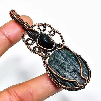 Ювелирная подвеска из медной проволоки с черным турмалином и ониксом, длина 2,88 дюйма 2.88 чёрный