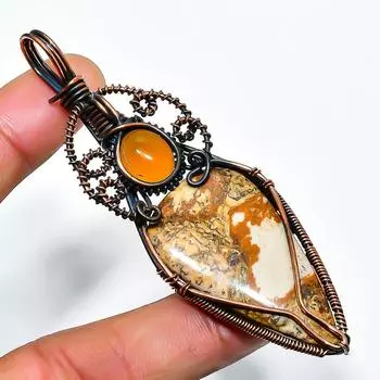 Ювелирная подвеска из медной проволоки с изображением яшмы и сердолика, 3,15 дюйма 3.15 жёлтый