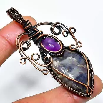 Ювелирная подвеска из медной проволоки с камнем Лолит, аметистом 2,76 дюйма 2.76 фиолетовый
