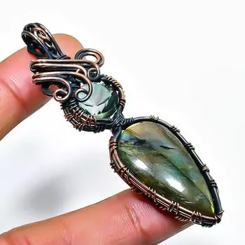 Ювелирная подвеска из медной проволоки с лабрадоритом и перидотом 2,56 дюйма 2.56 чёрный