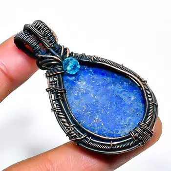 Ювелирная подвеска из медной проволоки с лазуритом, топазом и драгоценным камнем 2,17 дюйма 2.17 синий