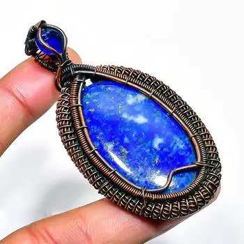 Ювелирная подвеска из медной проволоки с лазуритом, топазом и драгоценным камнем 2,56 дюйма 2.56 синий