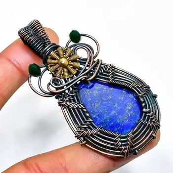 Ювелирная подвеска из медной проволоки с лазуритом и шпинелью 2,56 дюйма 2.56 синий