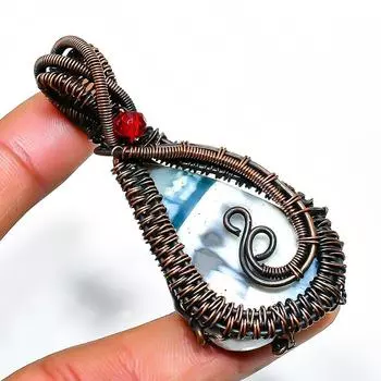 Ювелирная подвеска из медной проволоки с опалом Owhyee и гранатом 2,56 дюйма 2.56 синий