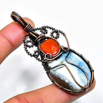 Ювелирная подвеска из медной проволоки с опалом Owhyee и драгоценным камнем-сердоликом 2,56 дюйма 2.56 синий