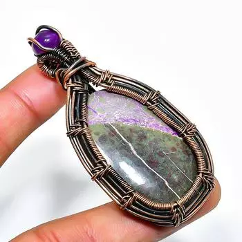 Ювелирная подвеска из медной проволоки с пурпуритом, аметистом и драгоценными камнями 2,36 дюйма 2.36 фиолетовый