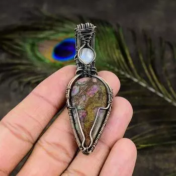 Ювелирная подвеска из медной проволоки с рубином в кианите, лунным камнем 2,99 дюйма a5D56