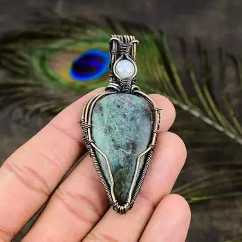 Ювелирная подвеска из медной проволоки с рубиновым фукситом, лунным камнем, 2,96 дюйма, t3E76