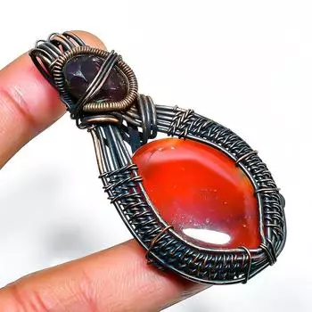 Ювелирная подвеска из медной проволоки с сердоликом и аметистом, 2,56 дюйма 2.56 красный