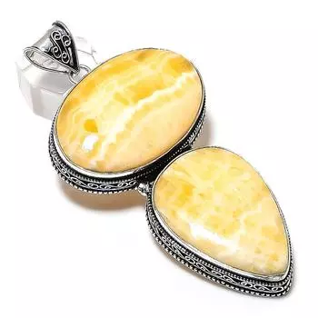 Ювелирная подвеска из натурального желтого авантюрина из стерлингового серебра 925 пробы 3,62 дюйма c3g40