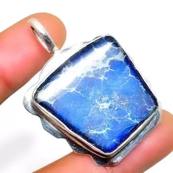 Ювелирная подвеска из яшмы 925 пробы с голубыми морскими отложениями, посеребренная, 1,70 дюйма 1.70 синий