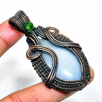 Ювелирная подвеска из радужного лунного камня, медной проволоки цаворита 2,56 дюйма 2.56 белый