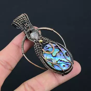 Ювелирная подвеска из ракушки и лунного камня ручной работы из медной проволоки для любви 3.07 Inches синий