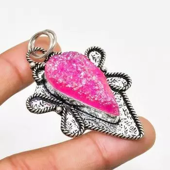 Ювелирная подвеска из розового титанового друзы с посеребренным камнем 925 пробы 2,34 дюйма 2.34 розовый