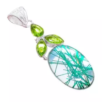 Ювелирная подвеска из серебра 925 пробы с зеленым рутиловым кварцем и перидотом 2,6 дюйма AH-3282 2.17 зелёный