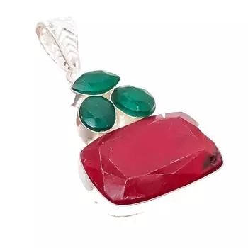 Ювелирная подвеска из серебра 925 пробы с красным рубином, изумрудом, кашмир, 2,17 дюйма AH-5259 2.17 красный