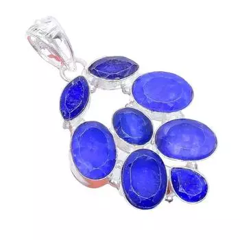 Ювелирная подвеска из серебра 925 пробы с синим сапфиром 2,2 дюйма AH-3405 2.17 синий