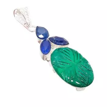 Ювелирная подвеска из серебра 925 пробы с изумрудом и сапфиром, ручная работа, 2,76 дюйма AH-5211 2.17 зелёный