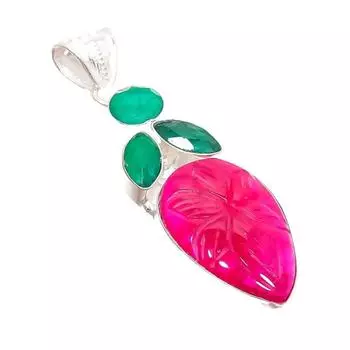 Ювелирная подвеска из серебра 925 пробы с красным рубином, изумрудом, кашмир, 2,56 дюйма AH-5236 2.17 красный