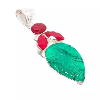 Ювелирная подвеска из серебра 925 пробы с изумрудом и рубином, ручная работа, 2,56 дюйма AH-5230 2.17 зелёный