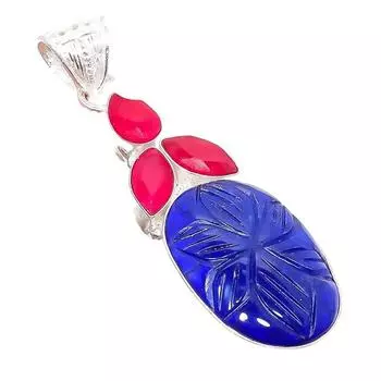 Ювелирная подвеска из серебра 925 пробы с бирманским сапфиром и рубином 2,17 дюйма AH-5184 2.17 красный