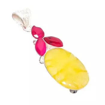 Ювелирная подвеска из серебра 925 пробы с желтым авантюрином и рубином 2,56 дюйма AH-5190 2.17 жёлтый