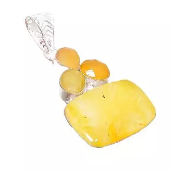 Ювелирная подвеска из серебра 925 пробы с желтым авантюрином и сапфиром 2,36 дюйма AH-5173 2.17 жёлтый
