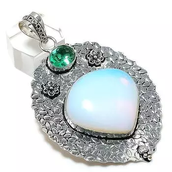 Ювелирная подвеска из серебра 925 пробы с молочным опалом и драгоценным камнем цаворитом 2,76 дюйма e6W50