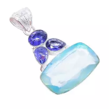 Ювелирная подвеска из серебра 925 пробы с топазом Aqua Mystic и танзанитом 2,1 дюйма AH-3358 2.17 белый