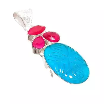 Ювелирная подвеска из серебра 925 пробы с неоново-голубым апатитом и рубином 2,36 дюйма AH-5197 2.17 синий